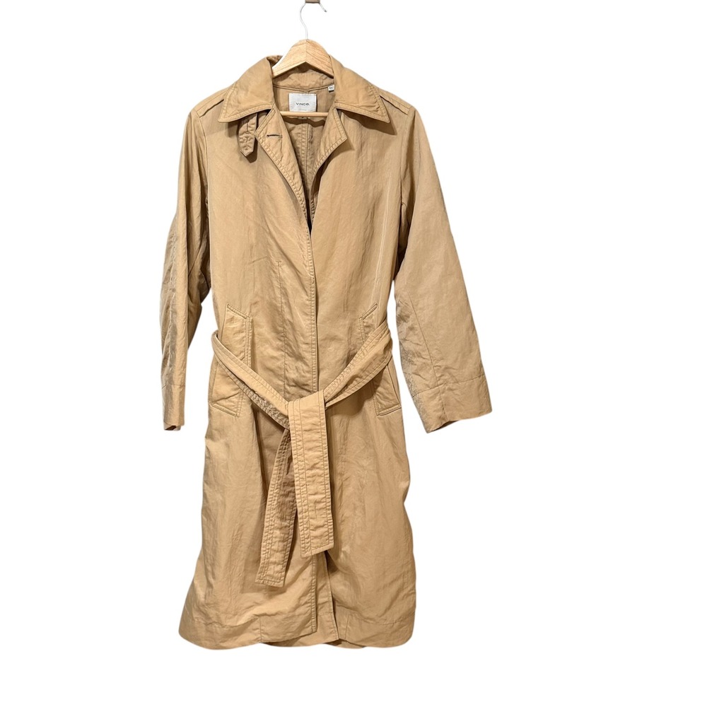 Vince Womens Tan Khaki Belted Nylon Trench Coat V860691416 Size Small